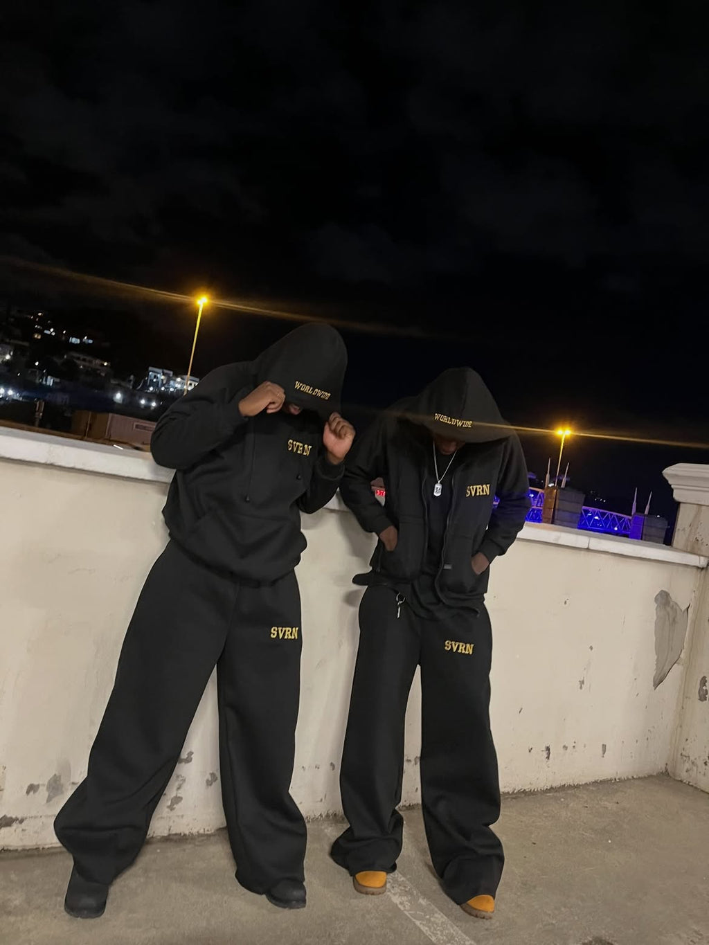 SVRN Worldwide tracksuit set full look rooftop